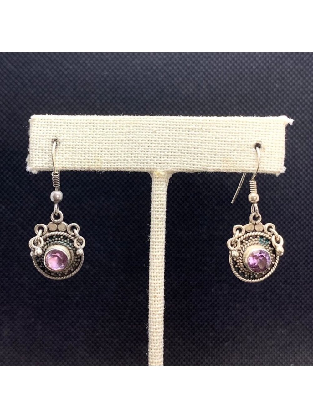 Fine Amethyst Bezel Set Dangle Earrings Sterling Silver 925 Size 1.25'' Length